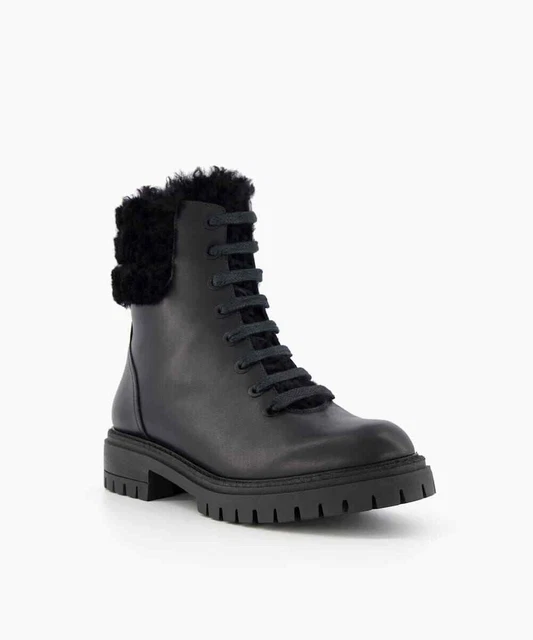 Dune risky black clearance leather buckle ankle boot