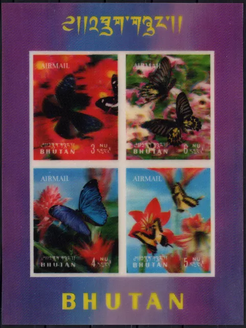 Bhutan - Schmetterlinge Block 14 postfrisch 1968 Mi. 213-216 Kunststoffüberzug