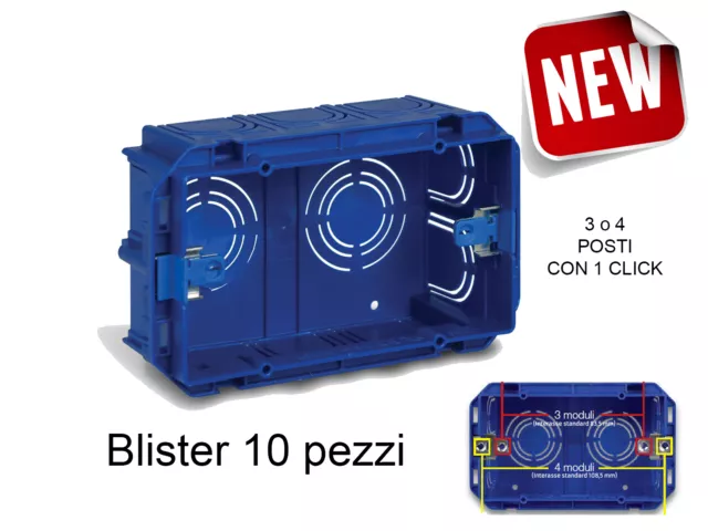 10 PEZZI AVE 253X4 Scatola Rettangolare Da Incasso 3 E 4 MODULI Per Serie Civili