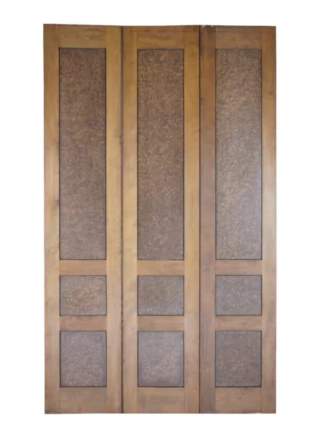 Monumental Mahogany Burl 3 Panel Folding Screen Chinoiserie Room Divider 121"
