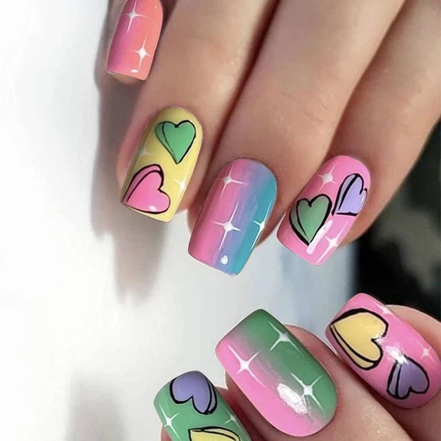 Tips Fake Nials Press on Nails DIY Simple Long Square Head Heart False Nails