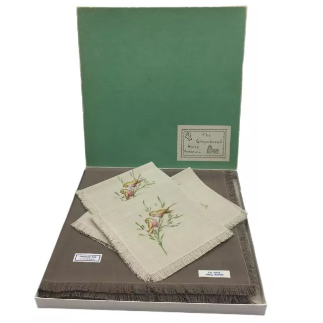 Tablecloth Napkins Set Hand Painted Birds Provincial Arts California Boxed Set