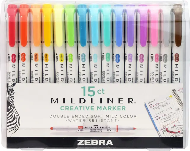 Zebra Mildliner Brush Pen and Marker Set Double Ended Deep and Warm 5 Set 
