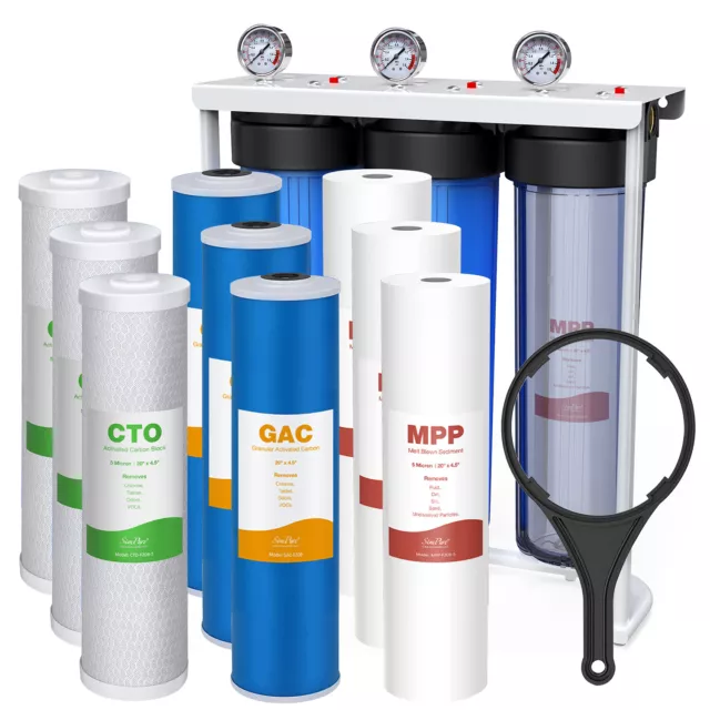 Sistema de filtro de agua para toda la casa azul grande de 20""x4,5"" + juego de cartuchos de filtro adicionales