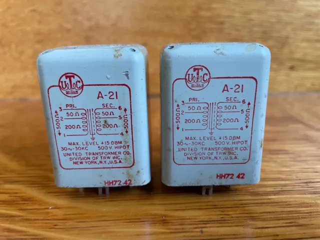 Pair (2) of Vintage UTC A-21 input/line/matching transformers