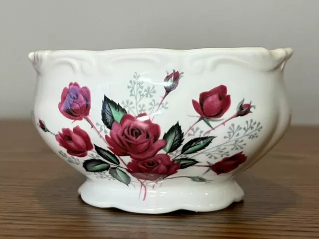 Royal Albert Bone China Open Sugar Bowl - Dark Pink Rose Pattern - England
