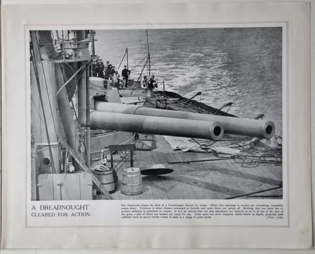 1915 Ww1 Print & Text Deck Of Dreadnought Cleared For Action