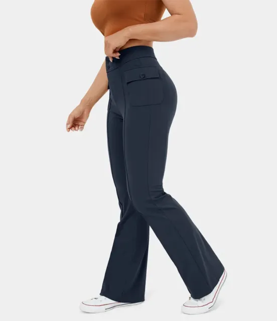 Halara High Waisted Button Side Flap Pocket Flare Casual Cargo Pants Trousers