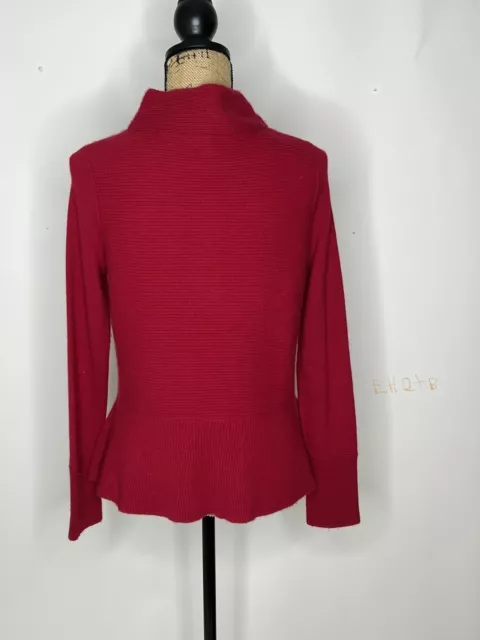 NEIMAN MARCUS CASHMERE CHERRY RED LONG SLEEVE CASHMERE PEPLUM SWEATER SZ Small 3