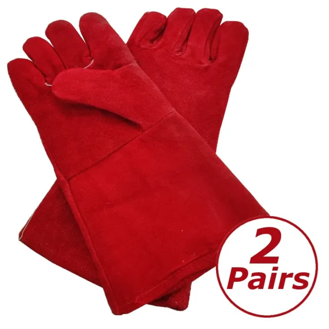 Welding Gauntlets Heat Resistant Welders Gloves Lined Suede Leather (2 PAIRS)