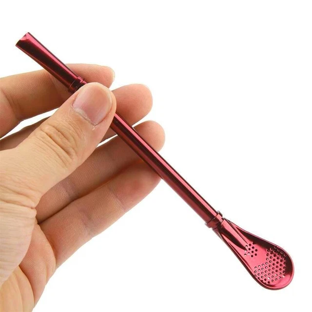 Cucchiaio da bere paglia riutilizzabile in acciaio inox rosso rosa