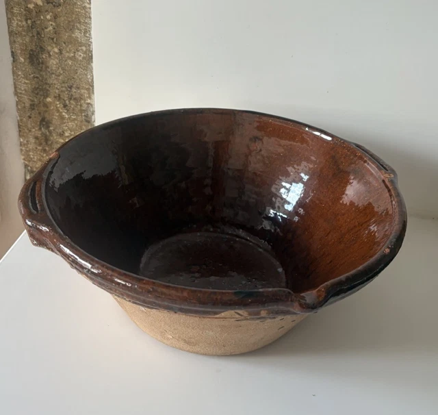 Grand saladier en terre cuite émaillée, style campagne provençal - Arts de la table