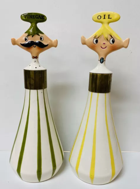 Vintage Holt Howard 1950's Pixieware Sam 'n Sally Vinegar Salad Cruets~PAIR~NM