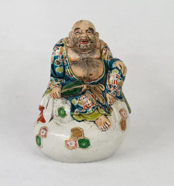 Antique Japanese Ceramic Hand Painted Hotei Budai Statue