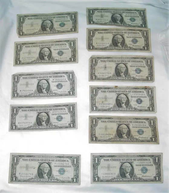 11 1957, A & B Series $1 Dollar Siver Certificates-Circullated-1 Star Serial#