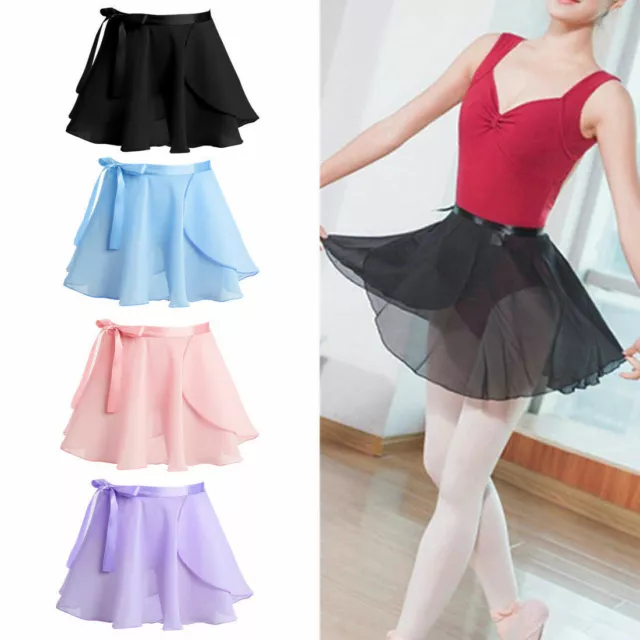 Girls Ballet Basic Tutu Wrap Skirt Kids Gymnastics Chiffon Dance Dress Dancewear