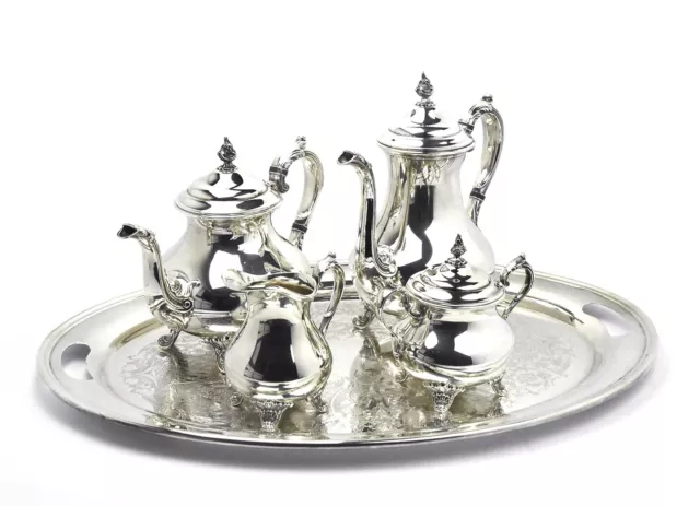 Silver Plate Gorham Silver Duchess Coffee and Tea Set on Tray - SLV273