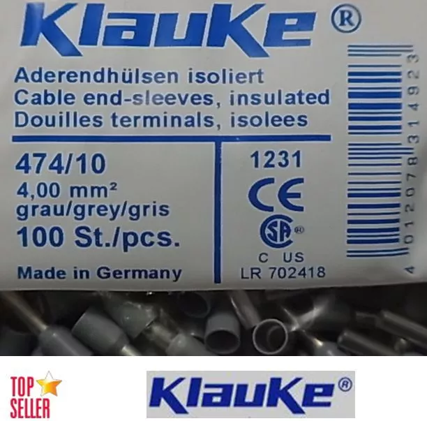 Aderendhülsen grau 4 mm² x 10 mm Adernhülsen isoliert NEU & OVP