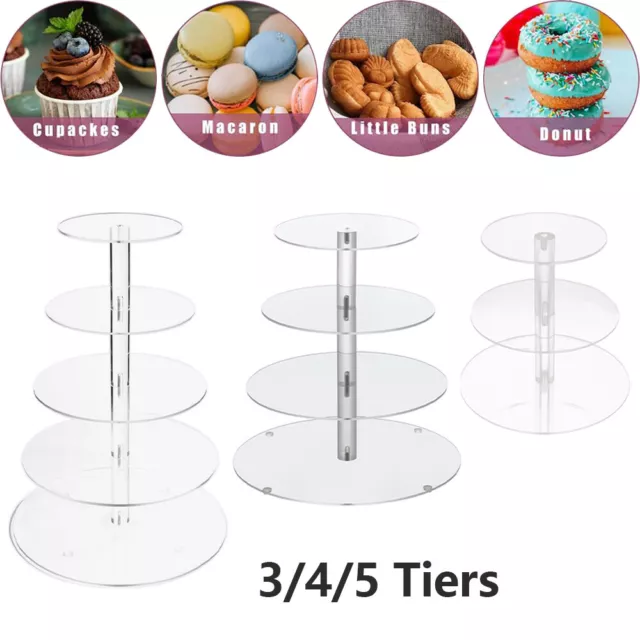 3/4/5 Tier Round Cupcake Stand Dessert Tower Acrylic Clear Display Cake Stand UK