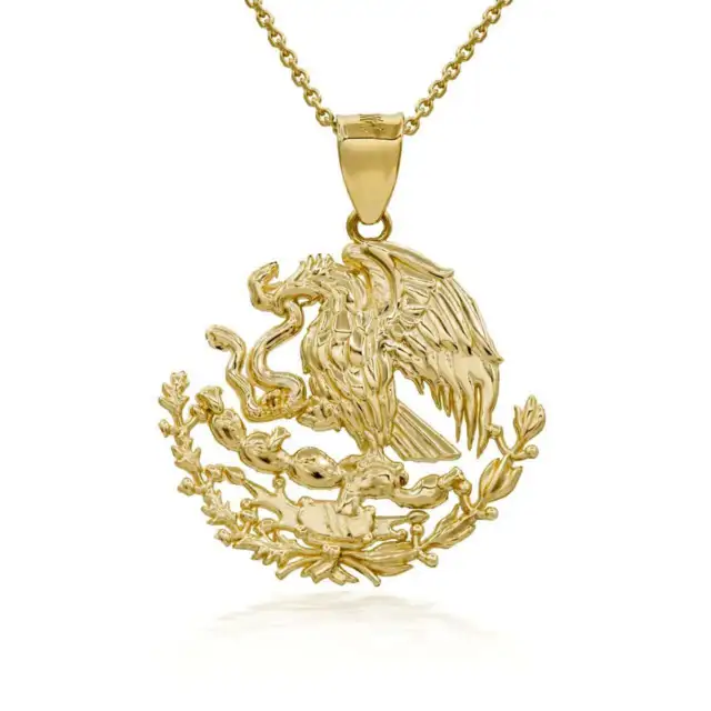 Solid Gold Or .925 Silver Mexico Mexican Eagle Eating Snake Pendant Necklace