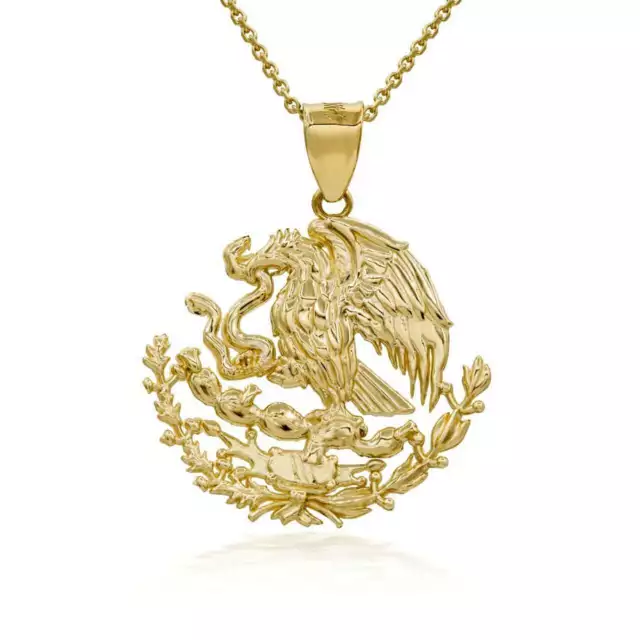 Solid Gold Or Silver Mexico Mexican Eagle Eating Snake Aztec Pendant Necklace