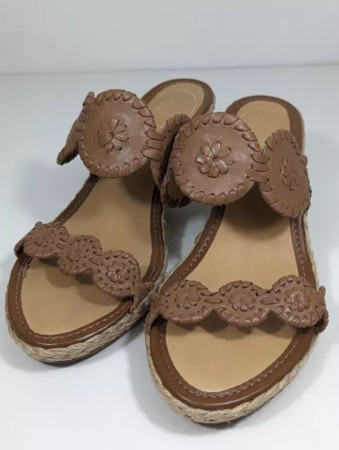 Jack Rogers Shelby Espadrille Wedge Slide Sandals Jute Leather Tan Brown Size 8