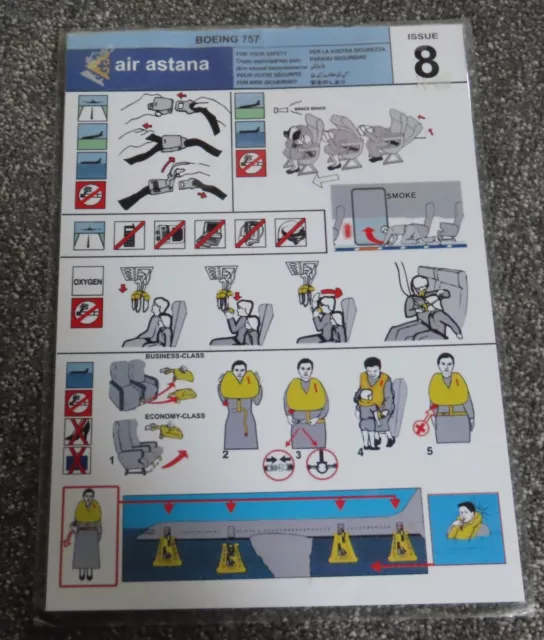 Air Astana Boeing 757 Airline Safety Card 2010 DAMAGED