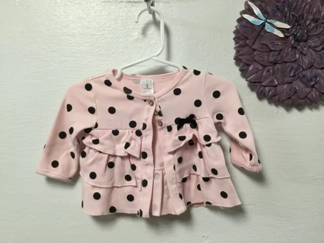 Carters Baby Girl Top Sweater Shirt Size 3 Months Pink Black Polka Dot 64