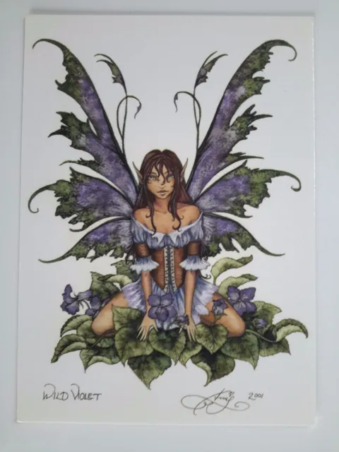 Purple Wild Violet FLOWER FAERY Faerie  FAIRY POSTCARD ART PRINT BY AMY BROWN