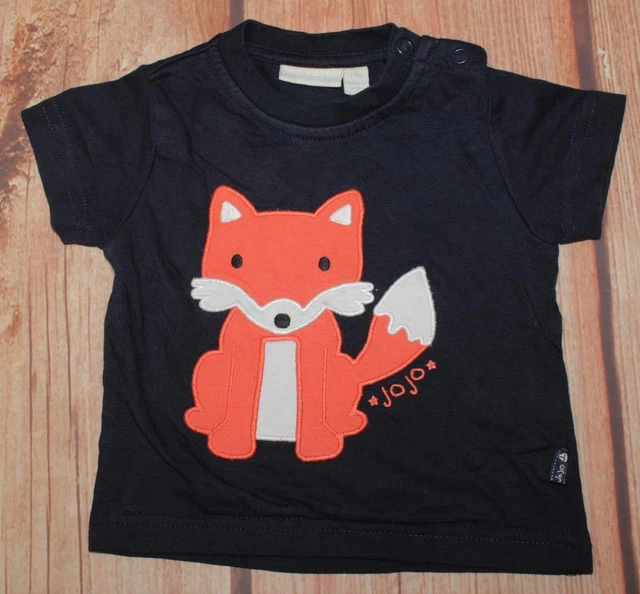 T-shirt Jojo Maman Bebe bambino blu navy volpe crew 100% cotone 3-6 mesi