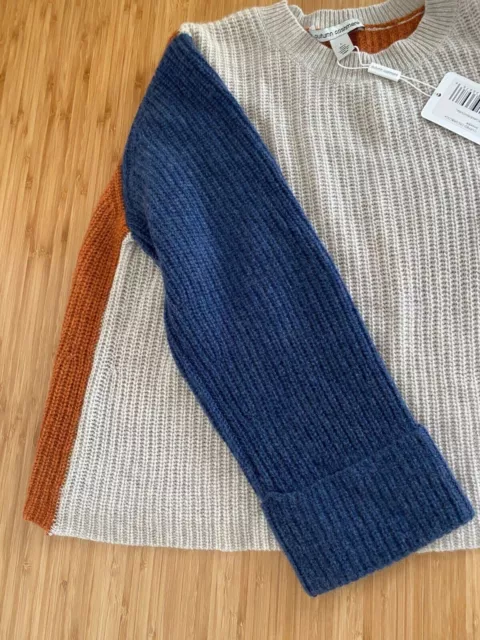 Autumn Cashmere Cuffed Shaker Cropped Color Block Sweater - Sz L