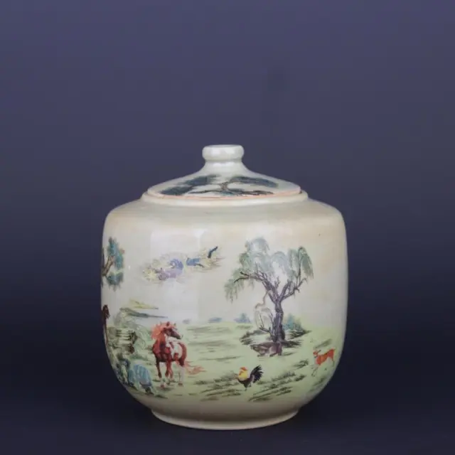 Chinese Qing Guangxu Famille Rose Porcelain Pot Chinese Zodiac Tea Caddy 5.12"