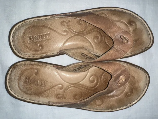 Born Women's Opanka Leather Flip Flops Thong Sandal Size 8M Brown