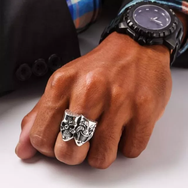 Sterling Silver Skull Joker Clown Biker Ring