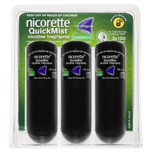 Nicorette Quit Smoking Quick Mist Nicotine Mouth Spray Fresh Mint - 3 x 150 Pack