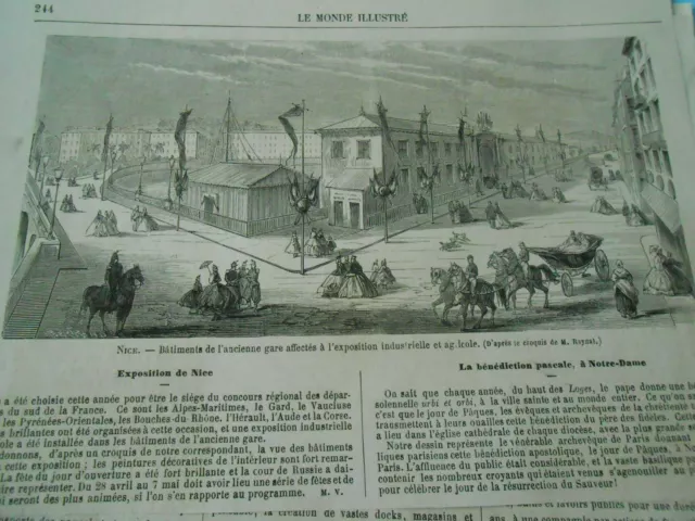 Gravure 1865 - Nice Batiments de l'ancienne gare