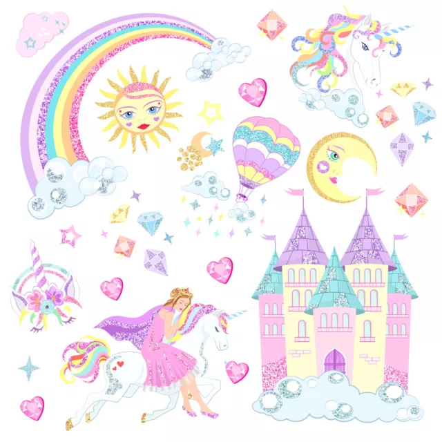 Princess Castle Fairy Unicorn Wall Stickers Kids Girls Bedroom Home Decor Art 3