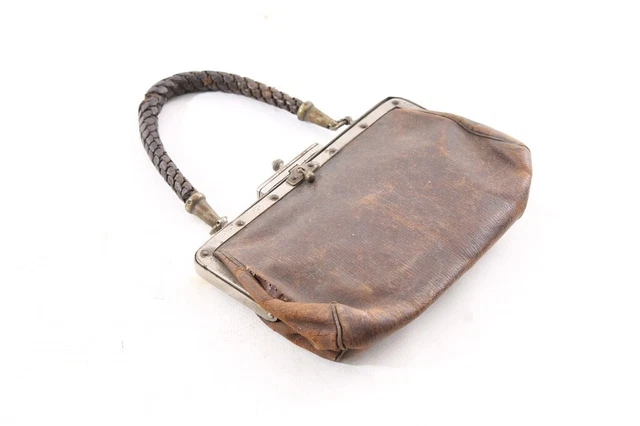 Sac à Main En Cuir Vintage Années 1900-1920, Noir, Bouton, Dimensions 15x10x10 Cm – Occasion