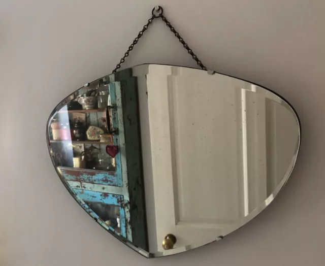 ❤️❤️FANTASTIC Vintage Art Deco Wall Mirror Bevelled Edge Chain Hung Very Good ❤️