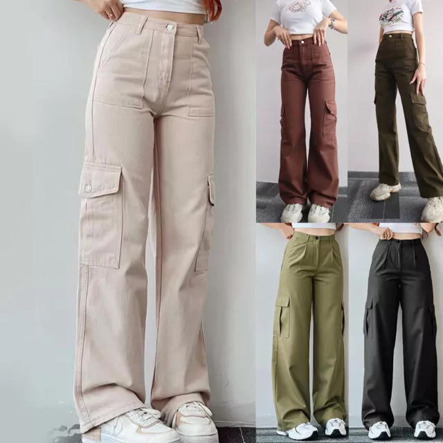 Womens Combat Cargo Skinny Pants Ladies High Waist Stretch Trousers Joggers  Ⓐ