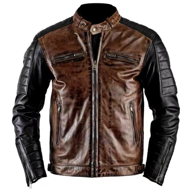 Herren Vintage Echt leader Brown Cafe Racer Biker Motorrad Jacke MotorradJacke