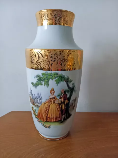 Grand Vase Porcelaine de Limoges M.P SAMIE Double dorure Décor scène XVIII ème