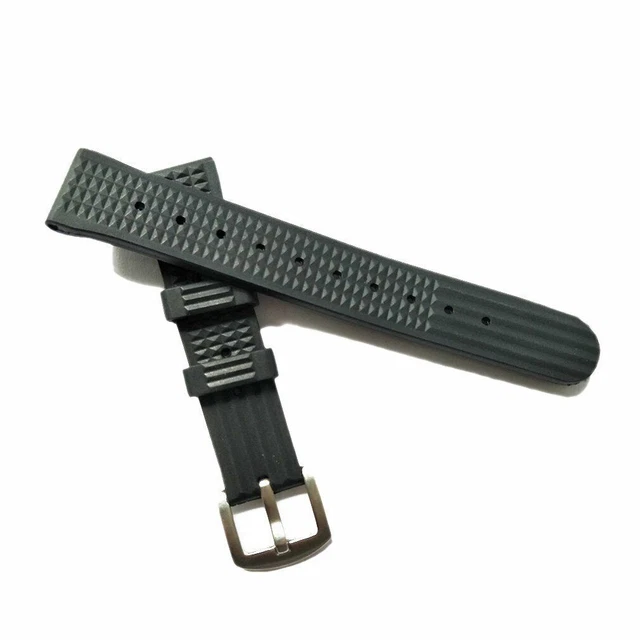 20mm Waffle Watch Band Strap Silicone Soft Rubber Black Watch Hommes et femmes