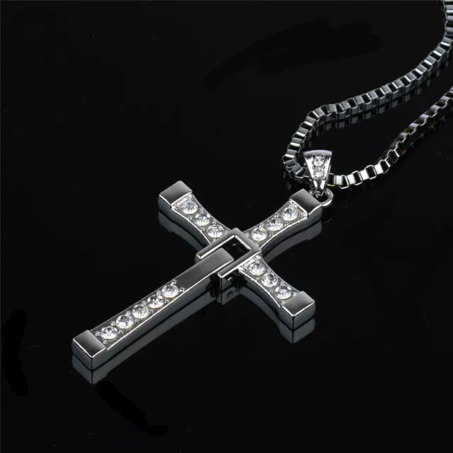 Mens Silver Cross Chain Necklace Pendant Bling Jewellery Uk