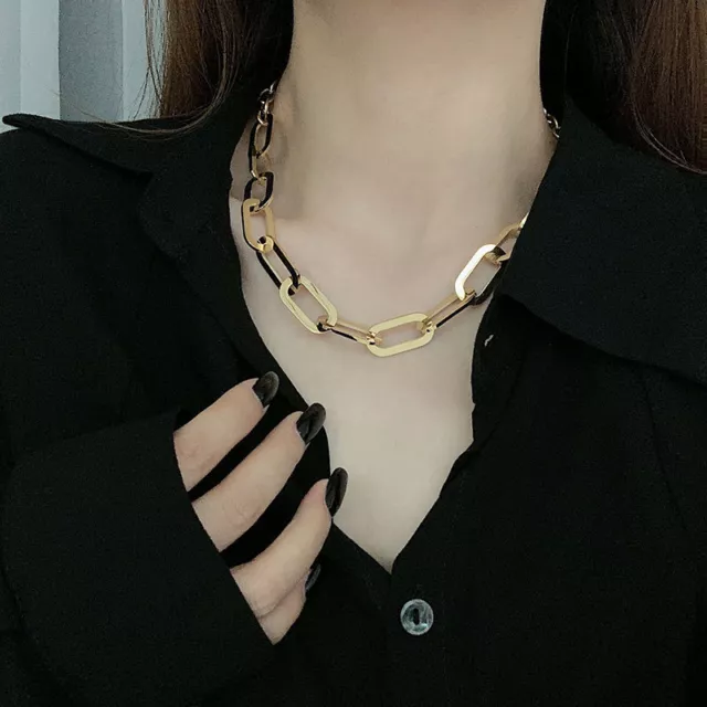 Woman 18K Gold Plated Stainless Steel Thick Rolo Chain Necklace Link Chain