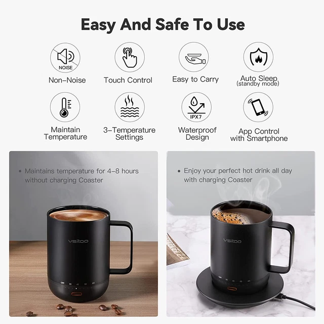 VSITOO Control Smart Coffee Mug - 14oz Black - App Controlled Heated Coffee Cup 2