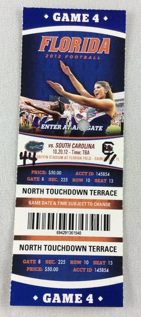 CFB 2012 10/20 South Carolina at Florida Football FULL Ticket-Jadeveon Clowney
