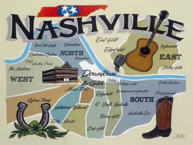Nashville Tennessee Map Print | country Decor | | Vacation Travel Map