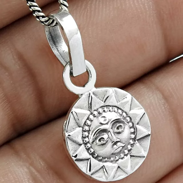 Indian Artisan Jewelry 925 Solid Sterling Silver Pendant Sun B18