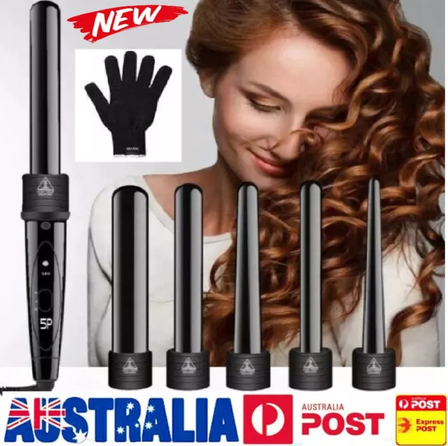 5 In 1 women Curling Iron Wand Set Hair Wave Waver Curler Wand Salon Styler AU